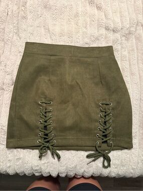 Olive Lace-Up Suede Mini Skirt